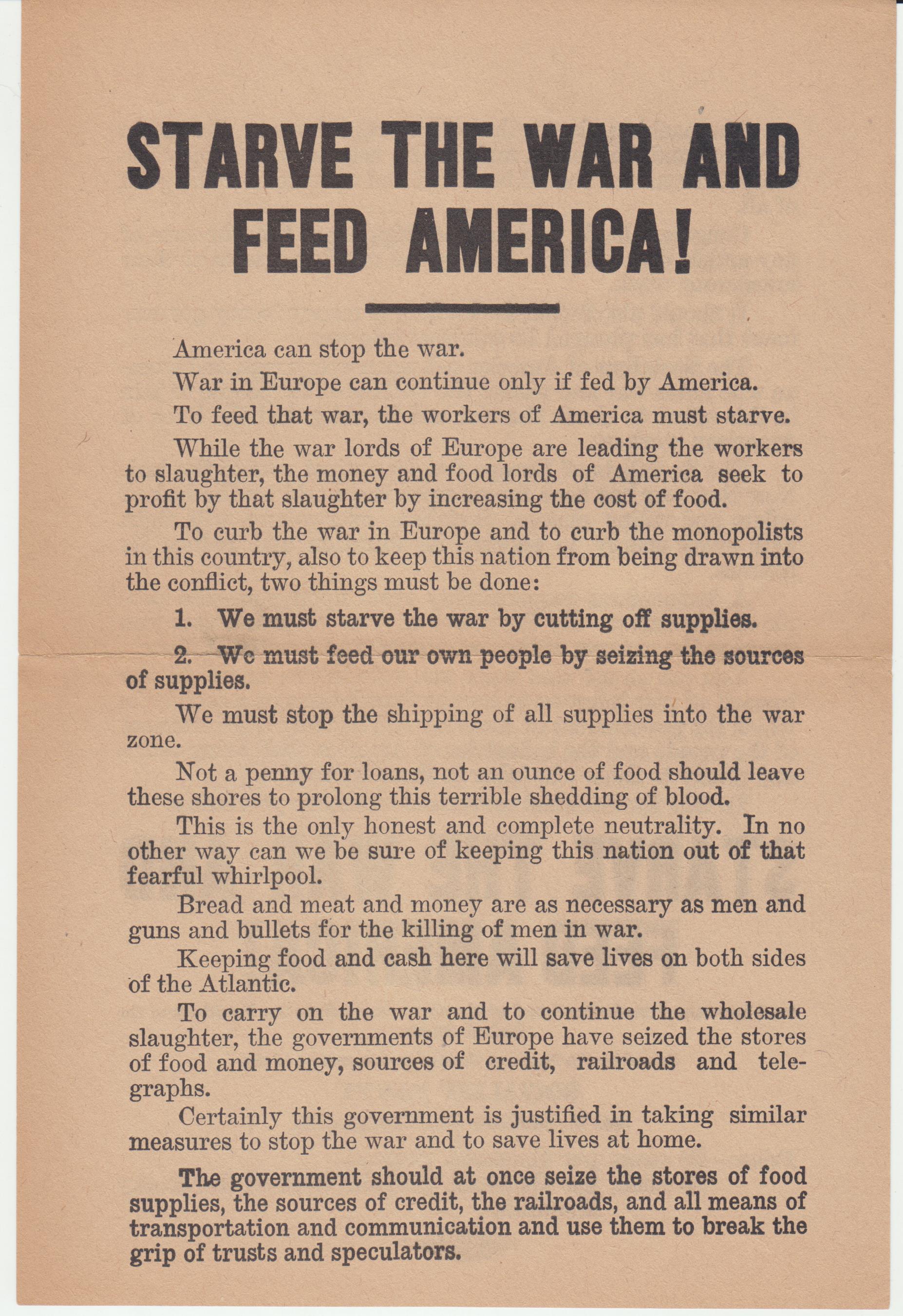 Image for Starve The War And Feed America!