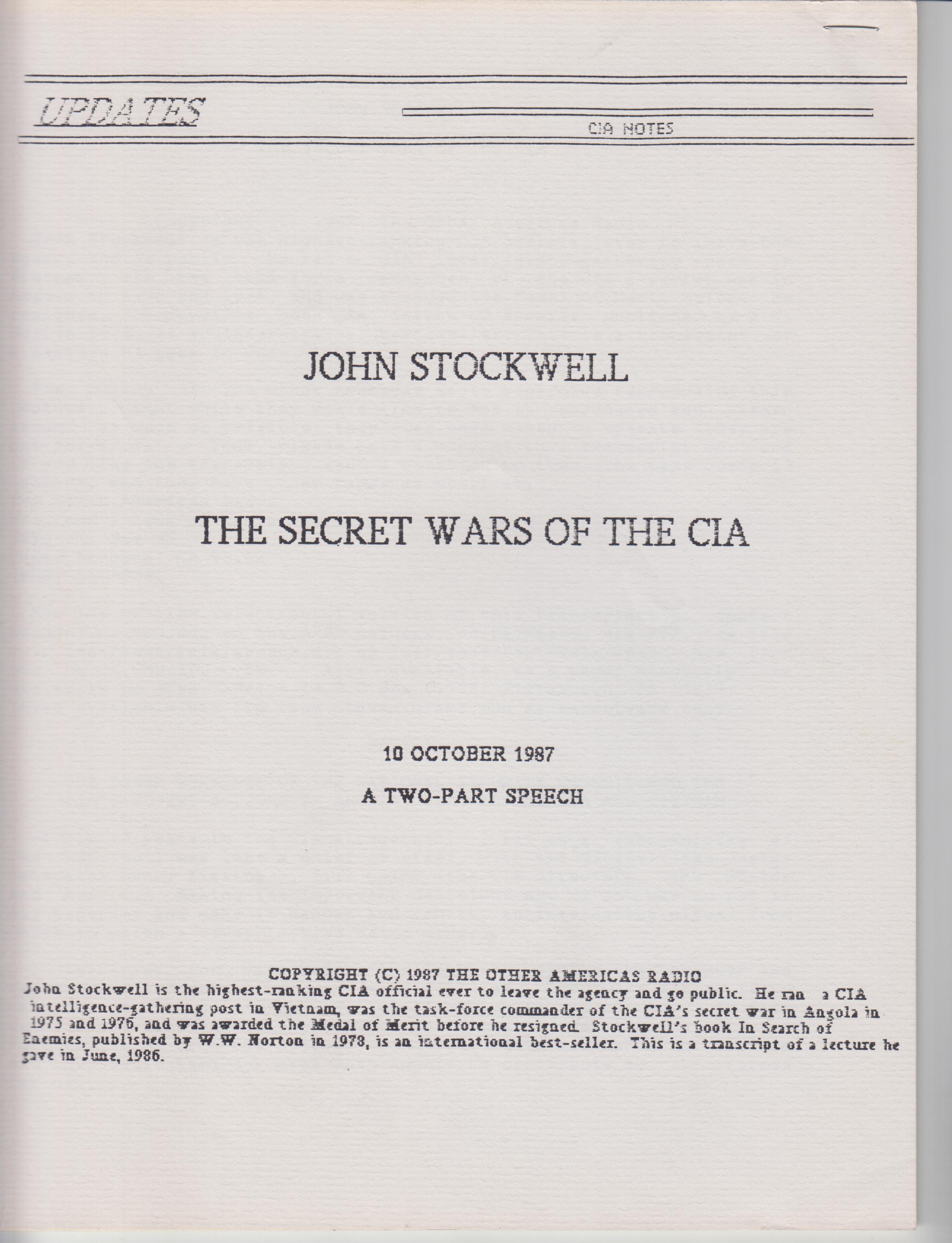 Image for The Secret Wars of the CIA. 10 October 1987, A Two-Part Speech
