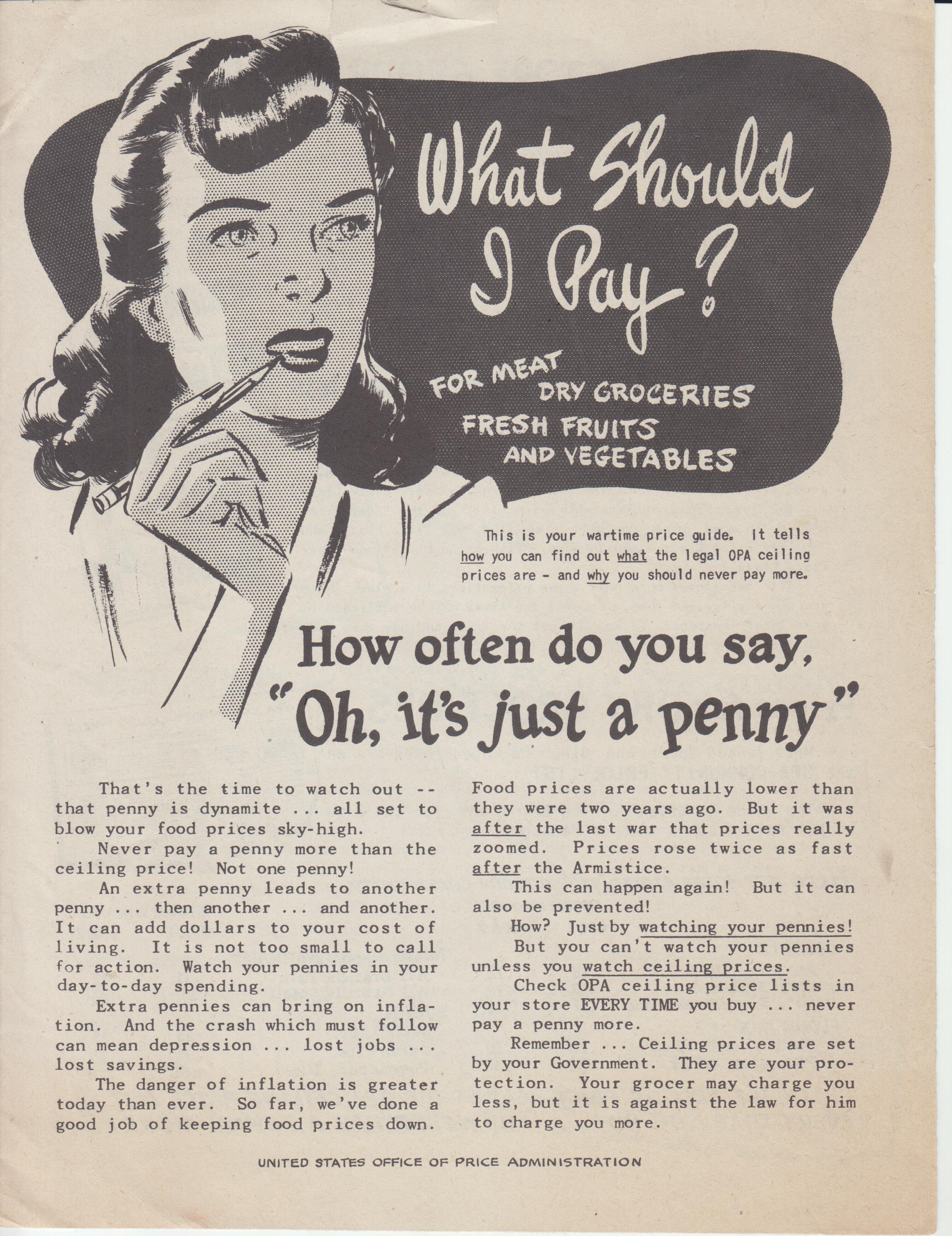 Image for What Should I Pay? For Meat, Dry Groceries, Fresh Fruits and Vegetables ("This is your wartime price guide.")