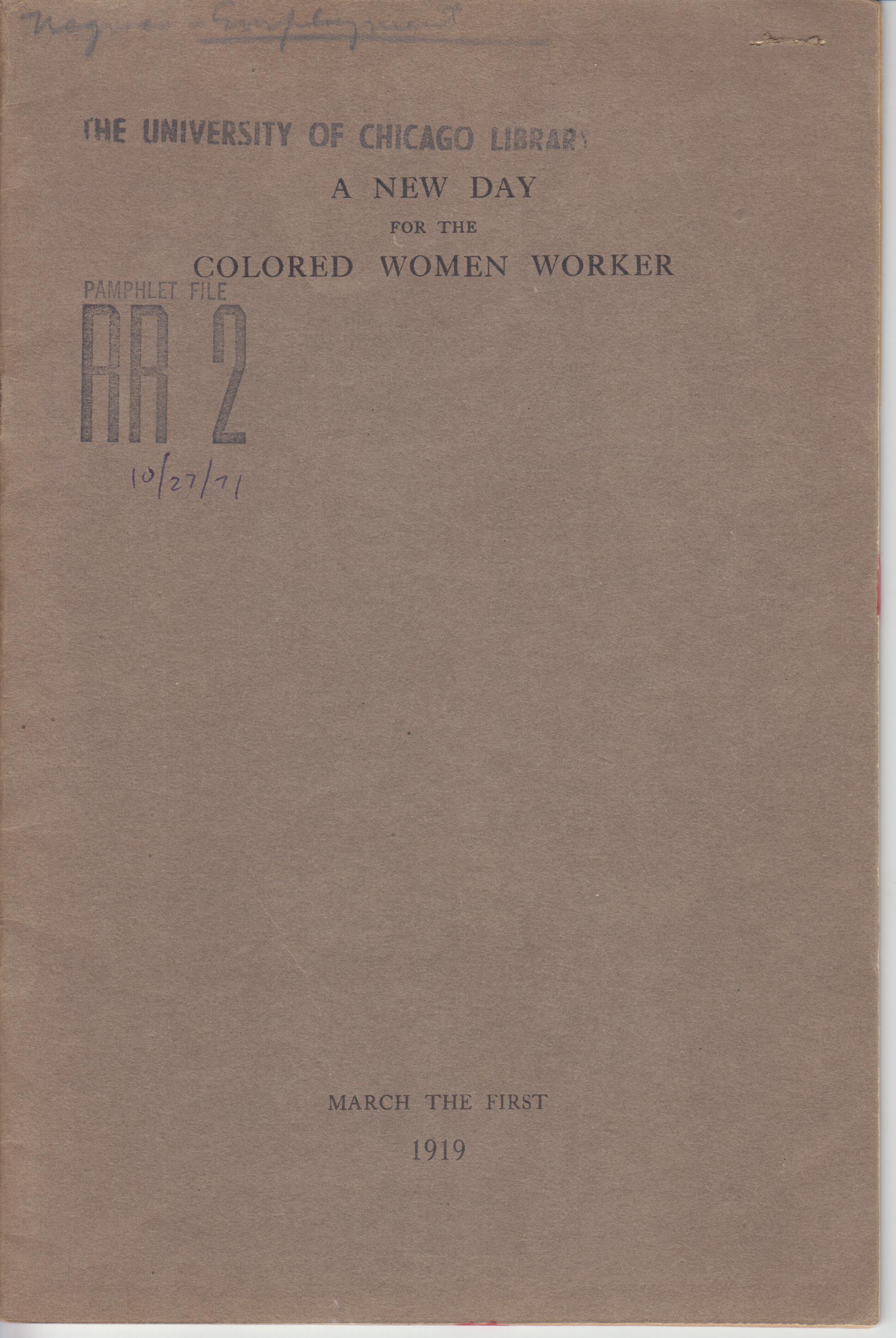 Image for A New Day for the Colored Woman Worker. A Study of Colored the Colored Women in Industry in New York City