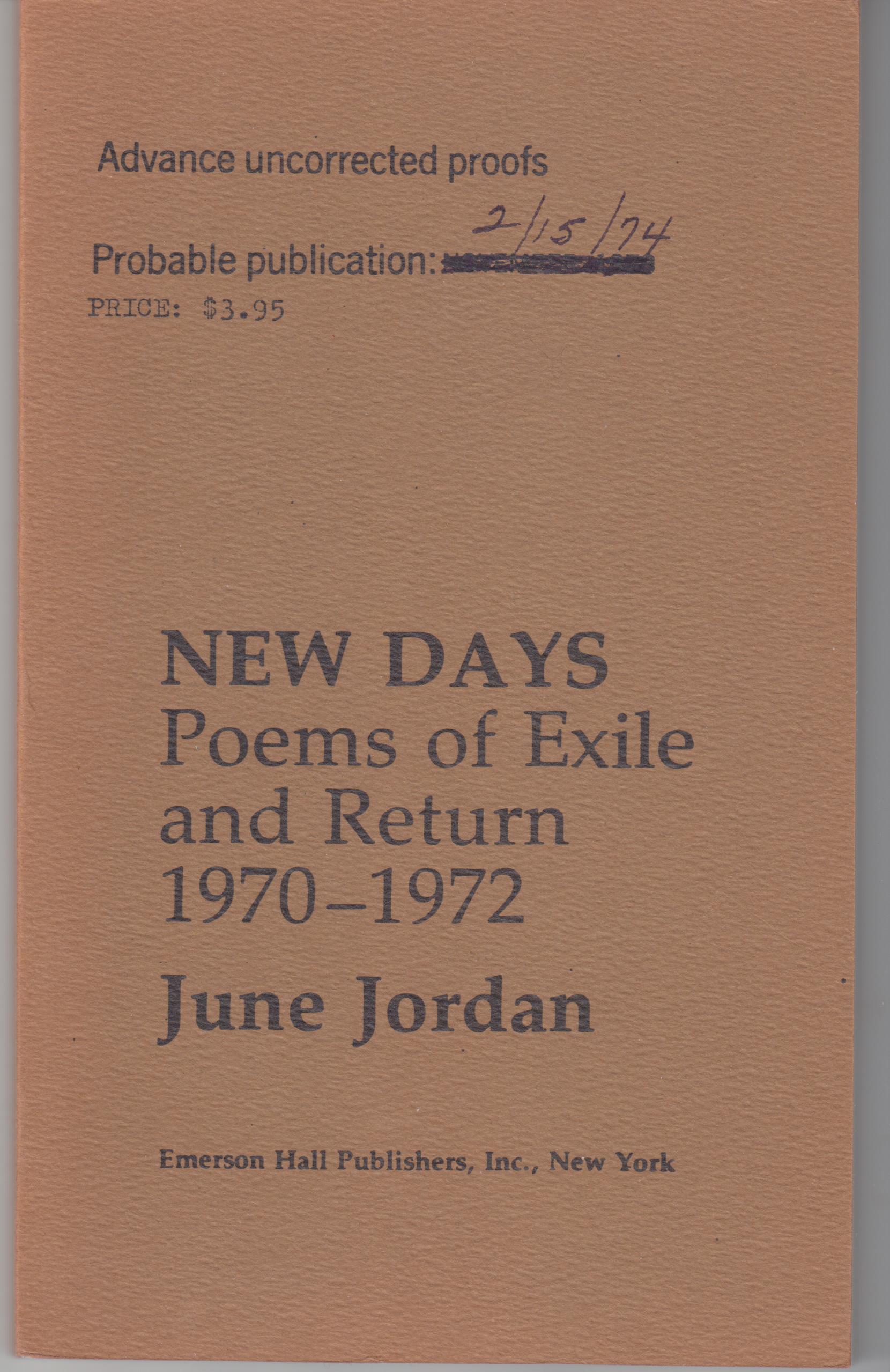 Image for New Days. Poems of Exile and Return 1970-1972