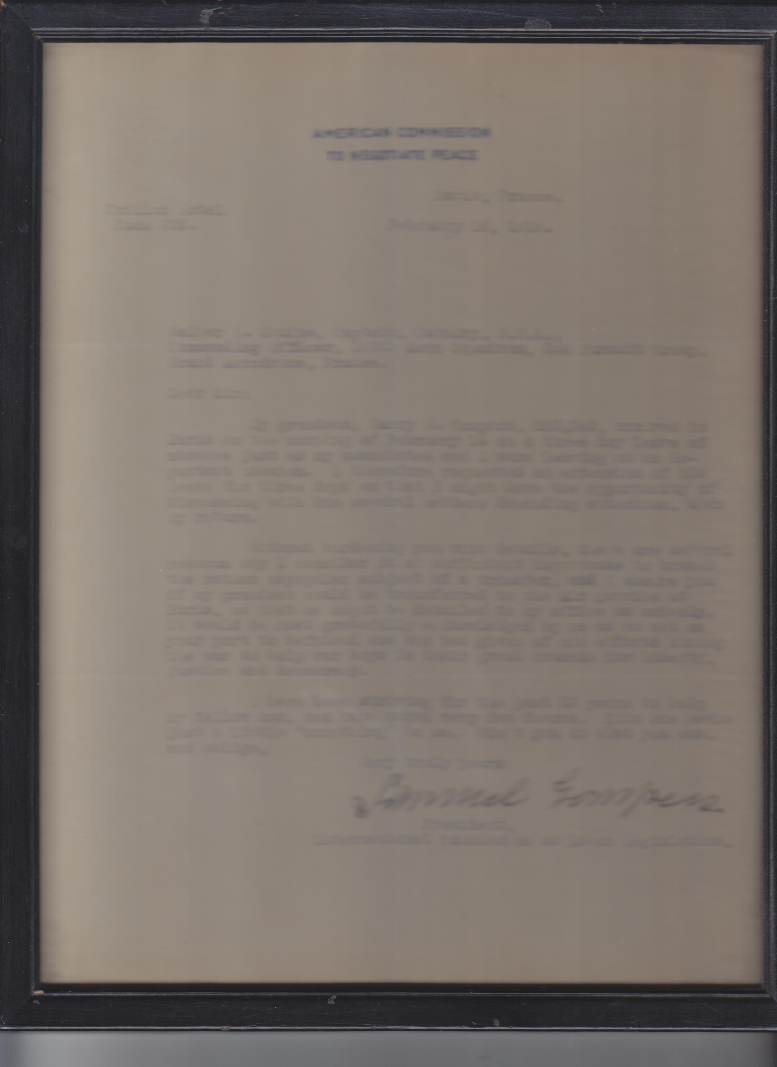 Image for Typed Letter, Signed, On American Commission To Negotiate Peace Stationery