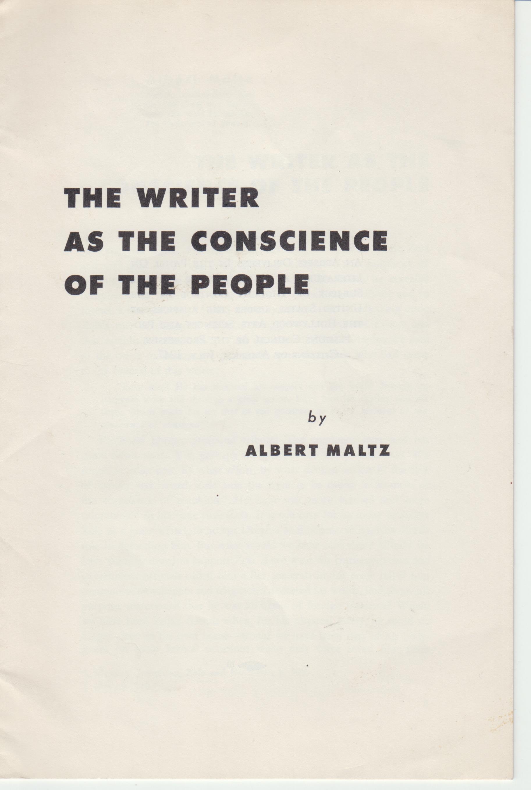 Image for The Writer as the Conscience of the People